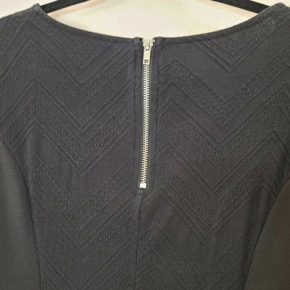 Divided H&M Dress Women Medium Black Chevron Embroidery Mini Slim Fitted Stretch - Picture 8 of 12